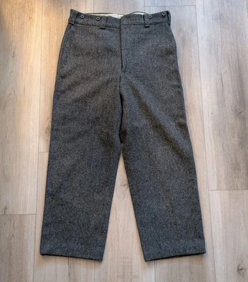 Vintage 60s-70s LL Bean Heavy Wool Gray Hunting Suspender Pants Sz 34x29 - Image 1 of 4