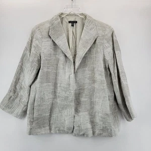 Eileen Fisher Blazer Jacket Small Metallic Silver Linen Silk Cotton 3/4 Sleeves - Picture 1 of 11