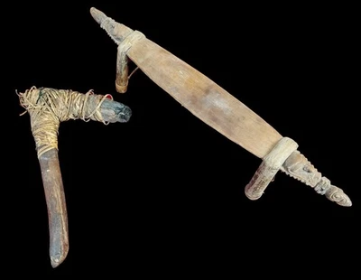 OBJETS ETHNIQUES. MASSE ET TABOURET CÉRÉMONIELS. OCÉANIE OU AFRIQUE. XIXE-XXE - Photo 1/4