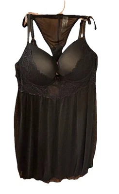LUCKY BRAND Babydoll Negro Transparente Negligee y Tanga Grande Nuevo sin Etiquetas Foto 1 de 3