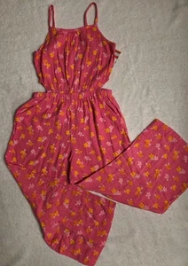 Sleeveless LARGE 10-12 Jumpsuit Pink Floral Romper Pants with Side Cut-Out New - Picture 1 of 3