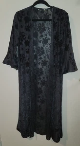 Damen Y2K Floral Samt Burnout Staubwedel Strickjacke Whimsigoth Gr. XL Blau Grunge - Bild 1 von 8