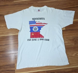 VTG Minnesota USA 1990 USSR T Shirt Large Single Stitch Berlin Wall Peace Talk - Picture 1 of 9