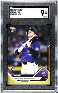 Zac Veen RC Rockies Debut 2025 MLB Topps NOW Card 52 Gold Foil #/50 SGC 9 Mint - Picture 1 of 2