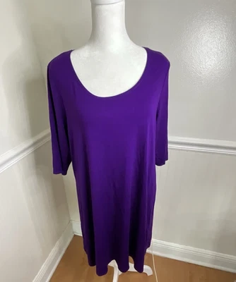 Eileen Fisher Tunic Dress Jersey Purple 3/4 Sleeve Mardi Gras Women Size XL - Image 1 of 4