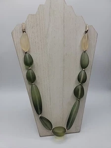 Collar Chicos Esmerilado Bronceado Verde Lucita Estilo Anudado Cuentas Beige Cordón Playa - Imagen 1 de 4