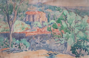 Aquarelle sign Jean Peské Peintre Russe Polonais Paysage du Midi Mas Provence - Imagen 1 de 4