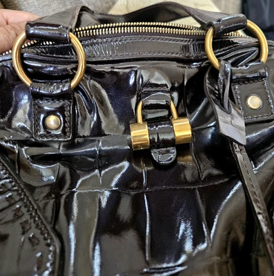  二手 YSL 巧克力 棕色, 鳄鱼压花漆皮包 复古 — 第 1/4 张图片