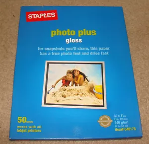 Staples Photo Plus Gloss 8.5x11 Inkjet Paper, 64lb. 50 Sheets (648178) - Picture 1 of 2