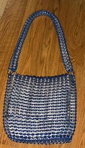 Silber/Blau Klappe Handtasche Aluminium Soda Pop Dose Zuglaschen Schultertasche Recycelt - Bild 1 von 10