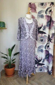 ANN BALON Purple floral sequin tapework mother of the bride dress & jacket Sz L - Picture 1 of 13