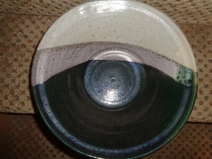 VTG HAND TURNED LRG 12" DIAMETER BLUE GRAY STONEWARE POTTERY GLAZED SERVING BOWL - Picture 1 of 8