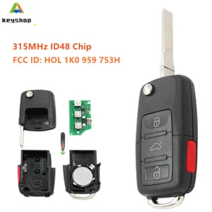 3+1 Button Flip Remote Key Fob 315MHz ID48 Chip for Volkswagen 1K0 959 753 H - Picture 1 of 5