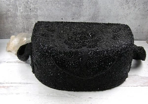 Bolso de mano vintage K & G Charlet negro con cuentas París Nueva York - Imagen 1 de 6