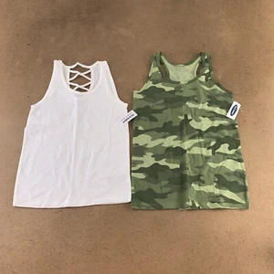 Old Navy Girls Size Large (10-12) White Strappy Green Camo 2 Pack Tank Tops NWT - Picture 1 of 11