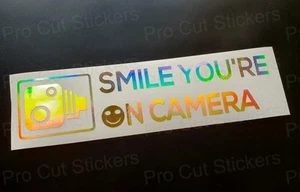 Smile you're on Camera Dash Cam Gold Hologram Neo Chrome Car Van Stickers Decals - Picture 1 of 1