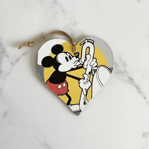 Disney Mickey Mouse Hanging Heart Decoration Sign Handmade Decoupaged Recycled - Picture 1 of 1