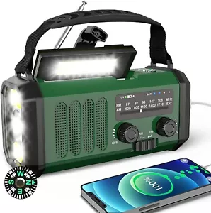 10000 mAh Manovella solare emergenza NOAA/AM/FM radio meteo USB-C ricarica LED dinamo - Foto 1 di 14