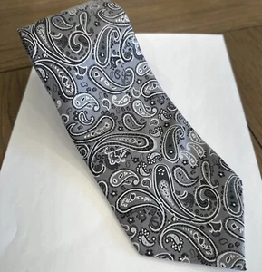 Designer Handmade Silk Necktie Tie Gray Black Paisley Gothic Wide Standard 58" - Picture 1 of 6