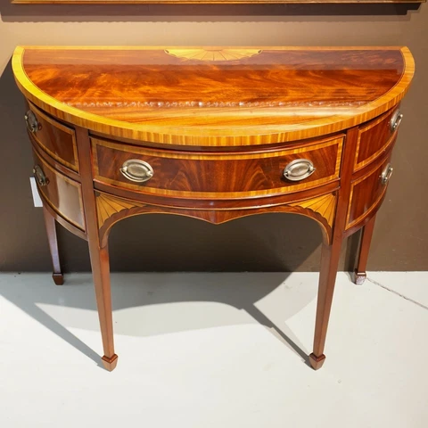 Hepplewhite Demi Lune Wall Console Server Mahogany wood with Hand done Inlay Cover