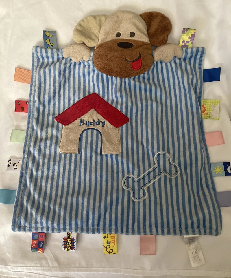 Manta de seguridad Taggies Blue Stripe Peek A Boo Buddy Puppy Dog Lovey Puppy Dog Foto 1 de 4