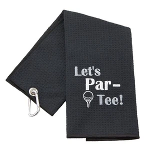 PERSONALISED GOLF TOWEL EMBROIDERED WITH FUNNY GOLF PHRASE CLIP ONTO YOUR BAG - Picture 1 of 28