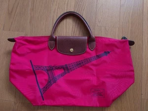 Auténtico Bolso de Mano Longchamp Paris Limited Torre Eiffel Rosa Nylon Cuero Usado - Imagen 1 de 10