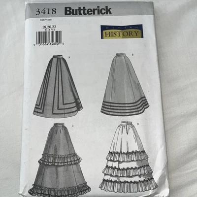 Butterick 3418 Making History Victorian Skirt Costume Sewing Pattern 18-22 New - Image 1 of 4