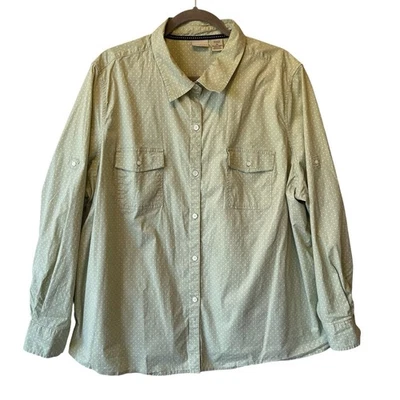 LL Bean Camisa Abotonada 3X Verde Lunares Bolsillo Manga Larga Algodón Mujer Top Foto 1 de 4