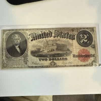 1917 $2 Two Dollar US Legal Tender Large Note Paper Currency Whs1 - Image 1 of 4