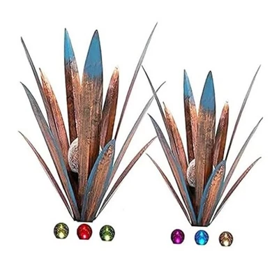  Escultura de tequila planta de agave de metal decoración del hogar rústica pintada a mano azul 2 piezas Foto 1 de 4