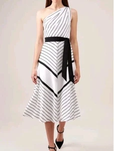 Hobbs Women Black White One Shoulder Midi Dress Size 12 - 14 BNT - Picture 1 of 5