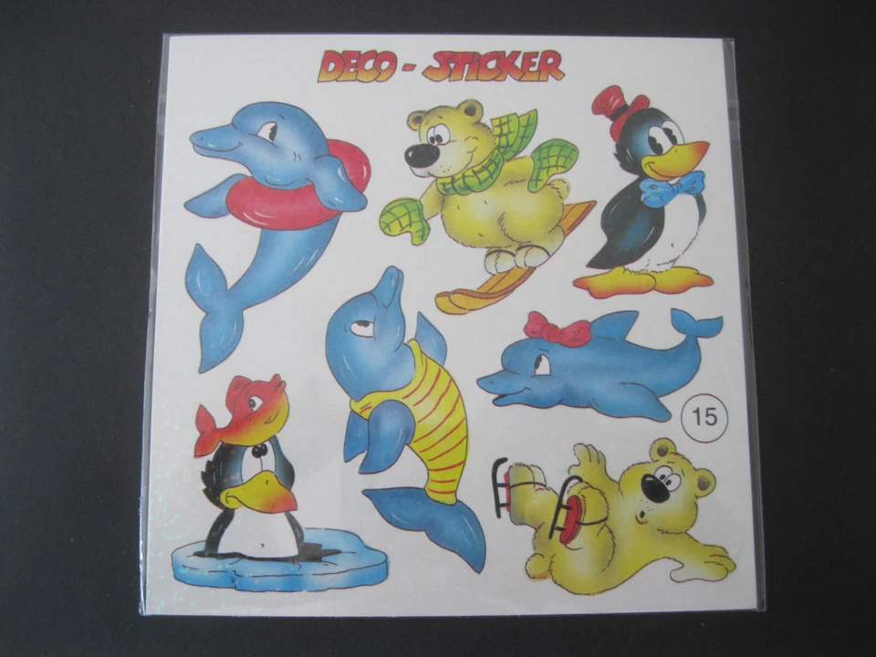Aufkleber DECO-STICKER alter Stickerbogen 15 introduct Pinguin Delfin Bärchen - Bild 1 von 1