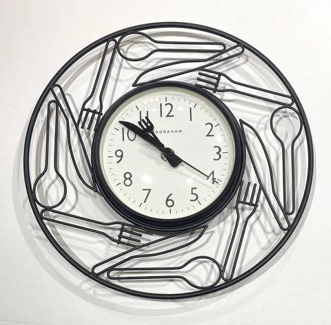 Ingraham Wrought Iron Metal Kitchen Utensils Clock Battery Powered Cover