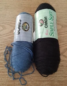 Lot Of 2- Caron Simply Soft Acrylic 4 Ply Yarn- Country Blue And Black - Picture 1 of 8