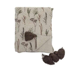 Bloomingville Decke PYLE Natur mit Blumen Motiv 160x130 cm Wolldecke Plaid - Bild 1 von 3