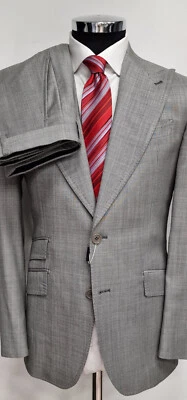 Couro de tubarão cinza super 150 Cerruti lã costurada pico lapela/bolso de ingresso - Imagem 1 de 4