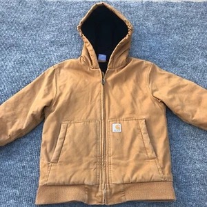 Carhartt Jacket Youth Boys Size M (10-12) Brown Duck Canvas Quilt Lined Hooded - Picture 1 of 15