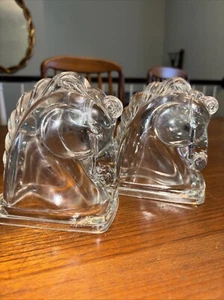 Vintage Pair Art Deco 1930s Clear Federal Style Glass Horse Head Hollow Bookends - Bild 1 von 5