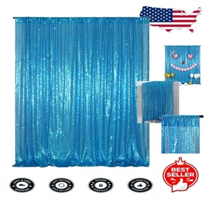 Elegant 8FT x 10FT Turquoise Sequin Backdrop Curtain for Photo Booths & Parties - Picture 1 of 10