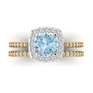 1.495 tcw Round Cut Engagement Ring 14K Yellow/White Gold Blue Promise Ring - Picture 1 of 5