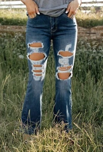 Blue High Waist Bell Bottom Jeans Womens - Picture 1 of 3