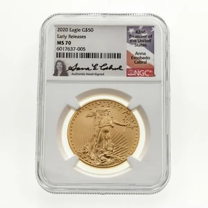 2020 G$50 1 Oz. Gold American Eagle Graded by NGC as MS70 ER Cabral Signed - Picture 1 of 5