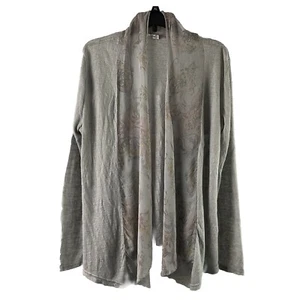 Elena Baldi Italy Open Knit Gray Cardigan Floral Silk Scarf Collar Lightweight L - Picture 1 of 10