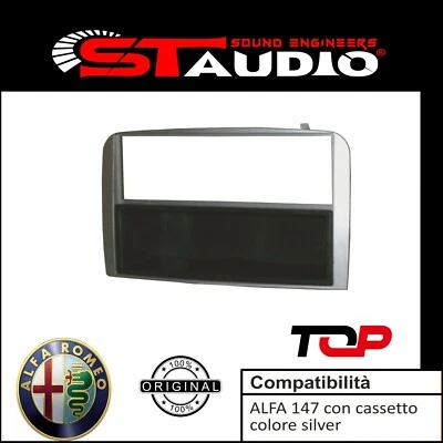 MASCHERINA RADIO 1 DIN ALFA 147 2000->2004 ADATTATORE UN DIN SILVER CON CASSETTO - Immagine 1 di 2