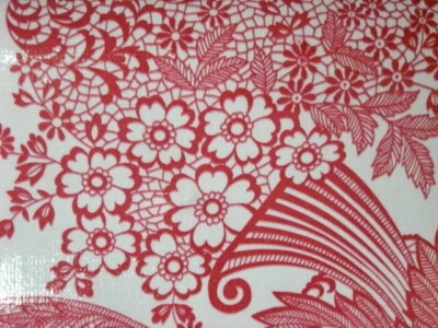 RED PARADISE LACE VINYL OILCLOTH TABLECLOTHS DINE KITCHEN PATIO 6 SIZE 48x48-108 - Image 1 of 4