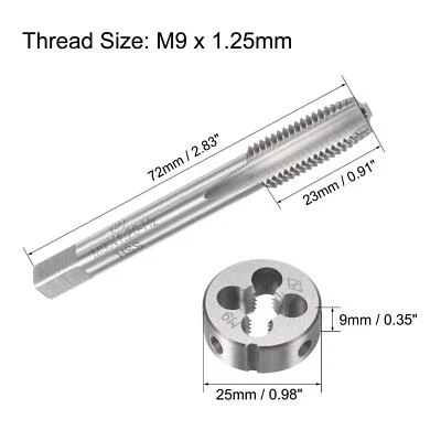 M9 x 1.25mm Metric Tap and Die Set HSS Machine Thread Tap with Round Die - Image 1 of 4