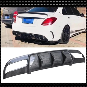 For Mercedes Benz W205 C63 C250 C300 C43 AMG Carbon Fiber Rear Bumper Diffuser - Picture 1 of 11