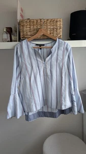 BCBGMaxAzria Women’s Size L Blue Striped Blouse Top - Picture 1 of 7