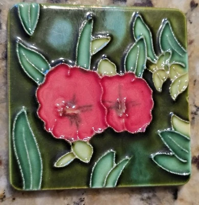 23/8" Colección Art Deco Armario Nevera Imán Art Nouveau Rojo Flores Floral Foto 1 de 4